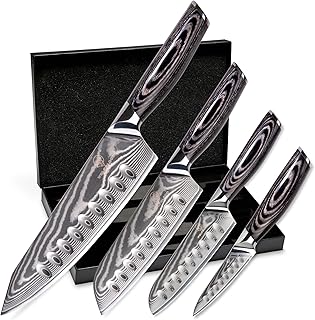 Wolfblood PRO 4er Damastmesser Set XL (33, 31, 23 & 19cm) TÜV geprüfter 62 HRC Damaststahl aus …