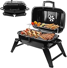Klappgrill Holzkohlegrill Portable, Tischgrill Campinggrill mit Deckel, Tragbarer BBQ Grill für …