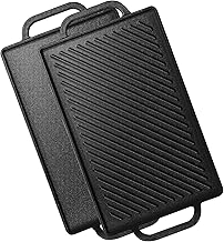 GFTIME Gusseisen Grillplatten 33 x 21cm für Ofen, Herd & Grill, Holzkhlegrill Gusseiserne Wende-…