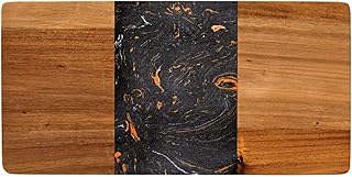 Kadum Servierplatte 40cm x 20cm x 1,4cm | Beidseitig nutzbares Servierbrett aus Marmor und Akazie…