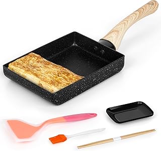 Winter Shore Japanisches Omelette Pfanne Set – Pfanne Rechteckig mit Holzgriff – Rührei Pfanne A…