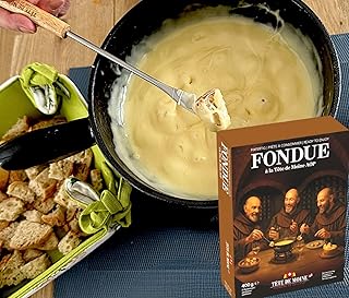 Neuheit: schweizer Käsefondue 400g Original aus Tete de Moine mit schweizer Weißwein aus dem Ju…