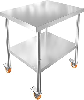 FIVMEN Arbeitstisch Edelstahl 76x60x85 cm Catering Küchentisch mit Rollen Gastronomie Edelstahlt…