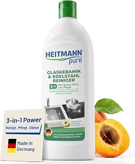 HEITMANN pure Glaskeramik- und Edelstahlreiniger 250 ml | Ceranfeldreiniger für Ceranfeld & Cera…